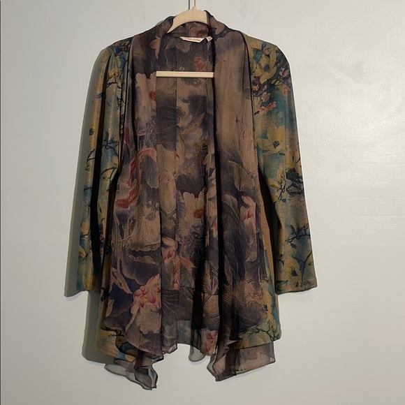 Soft Surroundings Sweaters - Soft Surroundings Tea Gardens Floral Print Chiffon Layered Cardigan Small Petite